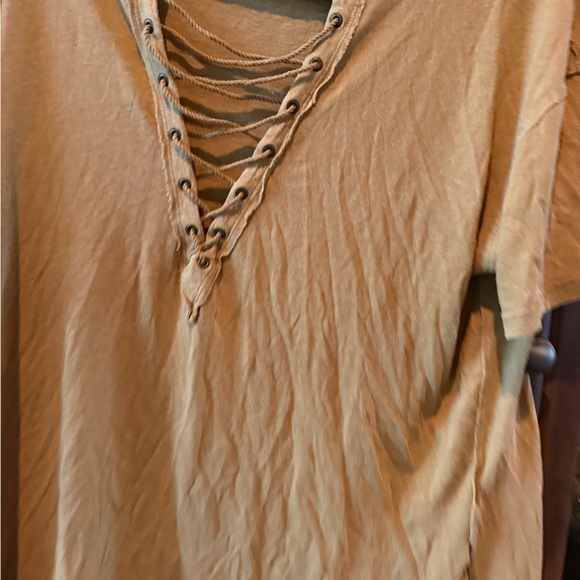 We The Free Tan Lace-Up Short Sleeve Tee - Picture 2 of 4